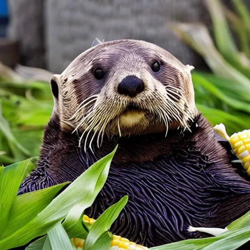 Image similar to a sea otter combined with corn on the cob