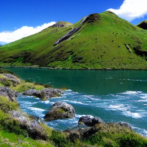 Image similar to Lord of the rings landscape in newzealand high quality