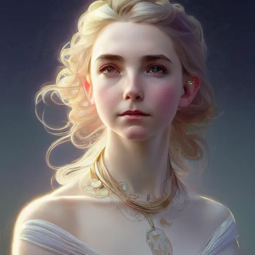 Prompt: beautiful natural mckenna grace, intricate, elegant, highly detailed, digital painting, artstation, concept art, smooth, sharp focus, illustration, art by artgerm and greg rutkowski and alphonse mucha and loish and WLOP