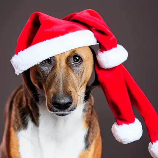 Image similar to a dog wearing a santa hat and scarf, a stock photo by Elke Vogelsang, shutterstock contest winner, dada, stock photo, stockphoto, photoillustration