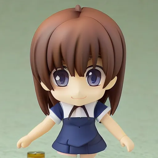 Image similar to character portrait of a singular kawaii chibi in the sytle of kyoto animation, in simple background, nendoroid eyes, cel, flat painting