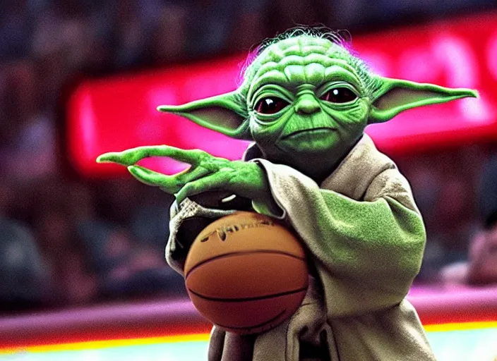 Image similar to ESPN still of Yoda playing in the nba playoffs live on espn, 4k