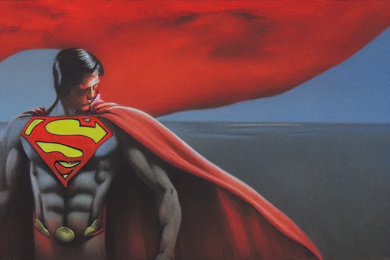 Prompt: superman as painted by Zdzisław Beksiński 4k