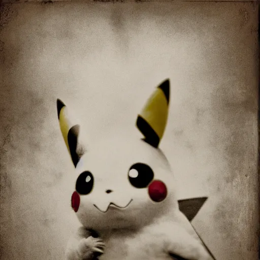 Prompt: Pikachu, collodion photograph, colorized