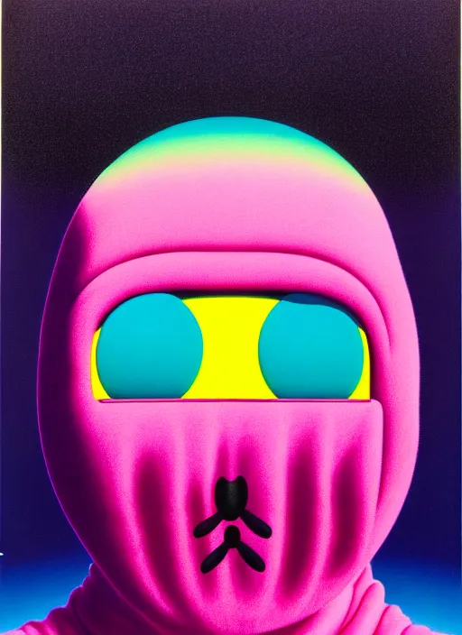 Image similar to person wearing a balaclava by shusei nagaoka, kaws, david rudnick, airbrush on canvas, pastell colours, cell shaded, 8 k