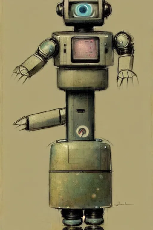 Prompt: (((((1950s servant android robot art . muted colors.))))) by Jean-Baptiste Monge !!!!!!!!!!!!!!!!!!!!!!!!!!!