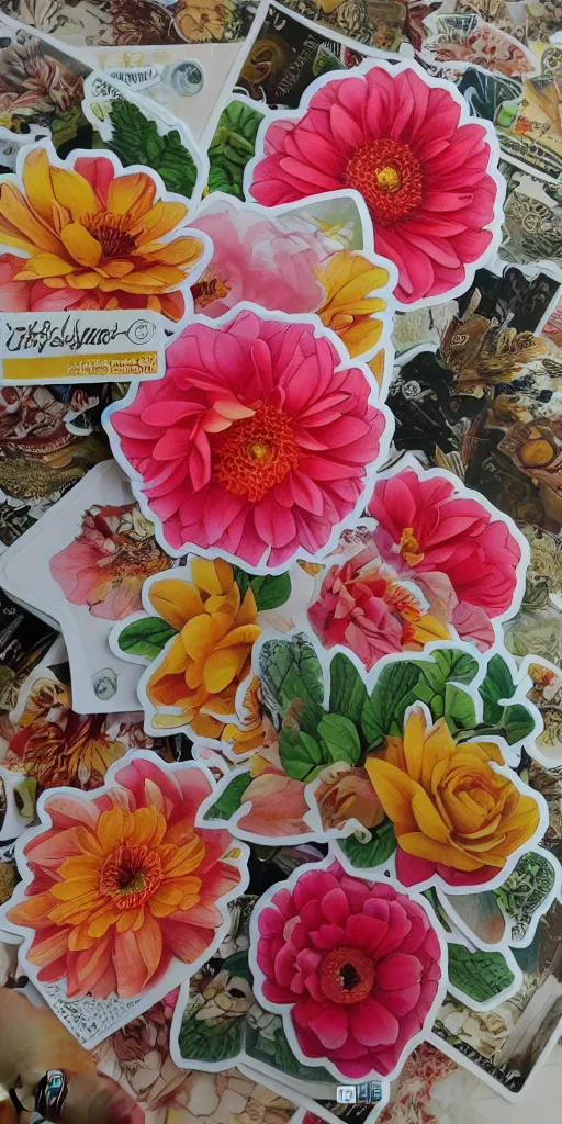 Prompt: beautiful flower, by tran nguyen, warm colors, cozy, sticker sheet, planner stickers