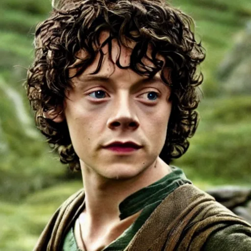 Image similar to harry styles as frodo in lord of the rings