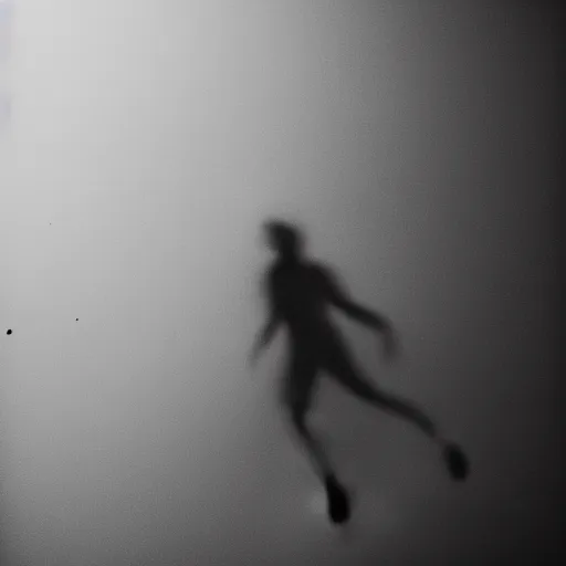 Image similar to an abstract photograph of a lonely male shadowy figure, underwater, motion blur, 35 mm, black-and-white