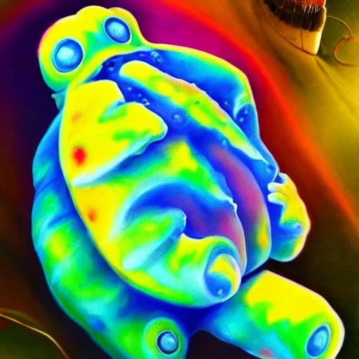 Image similar to luminescent colorful detailed airbrush painting of a tardigrade!!! detailed 4 k