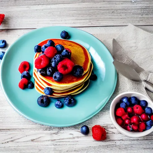 Meal prep containers with pancakes, blueberry and apple. Breakfast in lunch  box. Top view. Stock Photo by nblxer