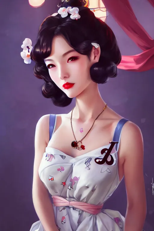 Image similar to a pin up and beautiful fashion charming dreamlke japan girl with lv jewelry, character art, art by artgerm lau and wlop and and ilya kuvshinov and john singer sargent, hyperdetailed, 8 k realistic, symmetrical, frostbite 3 engine, cryengine, dof, trending on artstation, digital art