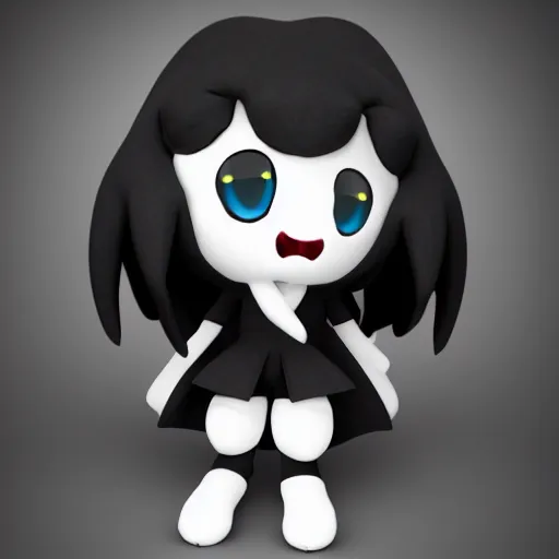 Prompt: cute fumo plush of a cursed floating blob of dark ichor vaguely in the shape of a cute girl, amorphous, inky blackness, black and white, horror, vray