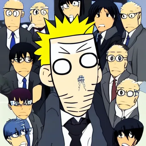 Image similar to anime!!!!!!!!!!!! mecha with dilbert's head and flipped - up tie