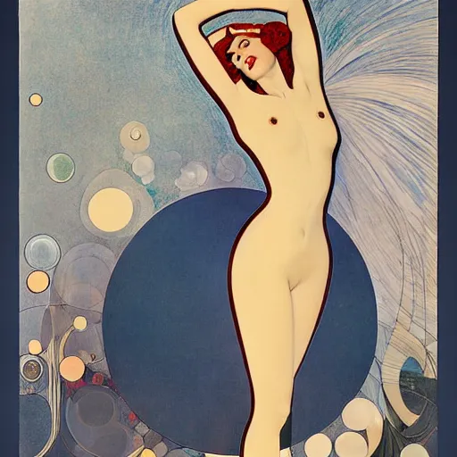 Image similar to art by coles phillips, a tall chrome - skinned goddess walks the earth, reflective skin, chrome, skin with a mirrror like finish similar to the silver surfer, mucha, kandinsky, joshua middleton