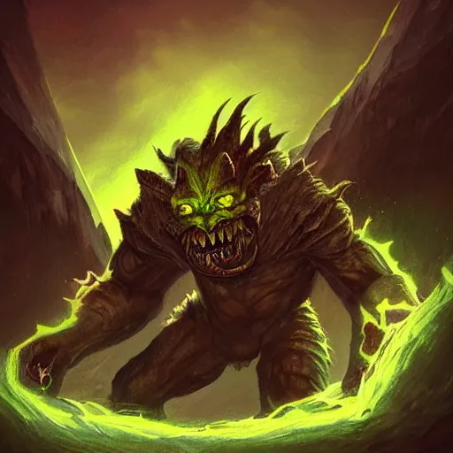 Prompt: “a highly detailed goblin with dark skin and yellow eyes that glow, Like magic the gathering, goblin chainwalker, with a volcano in the background, digital art, by Christopher rush”