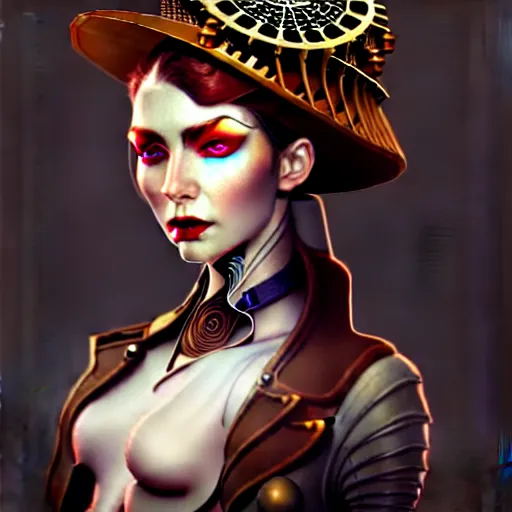 Prompt: character concept portrait of a steampunk woman with pale face, intricate, elegant, digital painting, concept art, smooth, sharp focus, illustration,