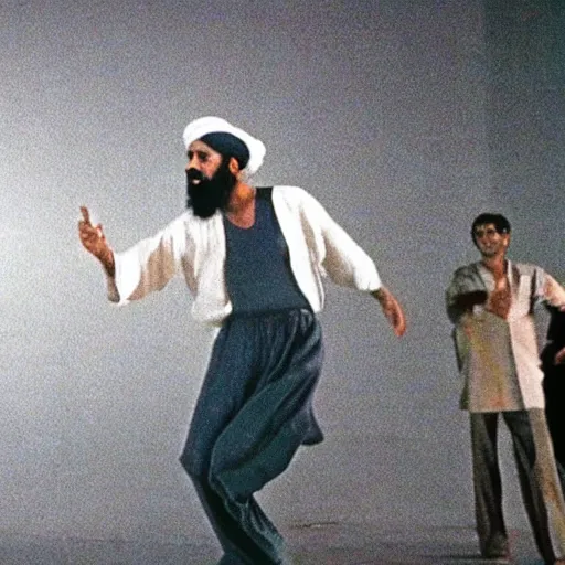Prompt: A still of Osama Bin Laden in Saturday Night Fever