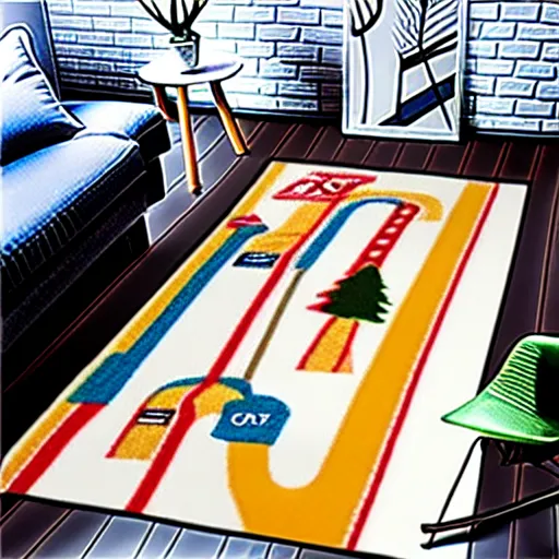 Prompt: an elaborate and dense kids road map carpet rug, detailed