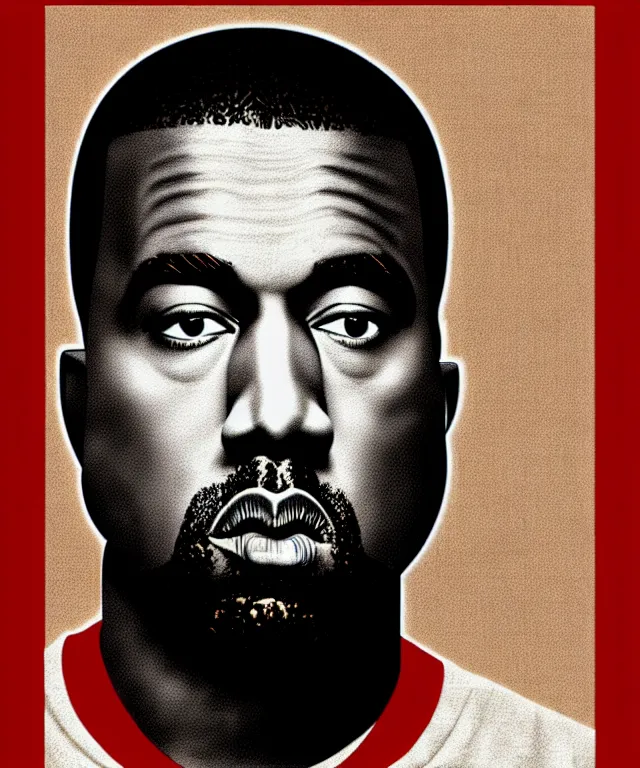 Prompt: stoic poster of kanye west in the style of shepard fairey