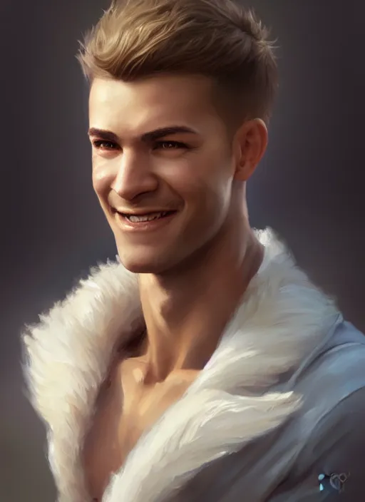 Image similar to a _ fantasy _ style _ portrait _ painting _ of white male short fringe light brown hair short head smiling clean shaven round face rpg dnd oil _ painting _ unreal _ 5 _ daz. _ rpg _ portrait _ extremely _ detailed _ artgerm _ greg _ rutkowski _ greg