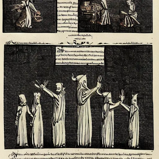 Prompt: “A page from the necronomicon depicting instructions on how to perform a ritual, 1800s etching”