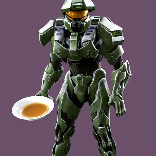 Image similar to flood combat form from halo 3 enjoying a cup of tea