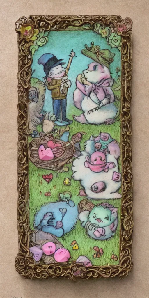 Prompt: a vintage valentine's day scene by alexander jansson, joel fletcher, owen klatte, angie glocka, justin kohn, maurice sendak. pastel easter palette.