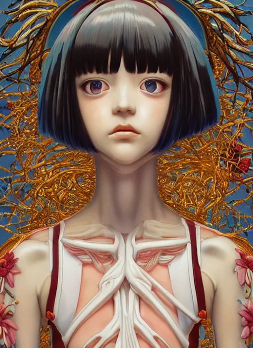 Image similar to symmetry portrait of ayanami rei : : by martine johanna and simon stalenhag and chie yoshii and casey weldon and wlop : : ornate, dynamic, particulate, rich colors, intricate, elegant, highly detailed, centered, artstation, smooth, sharp focus, octane render, 3 d