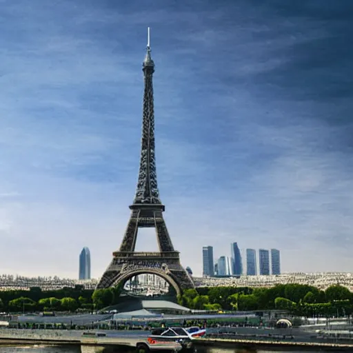 Image similar to paris with canton tower, ultra realistic, cinematic