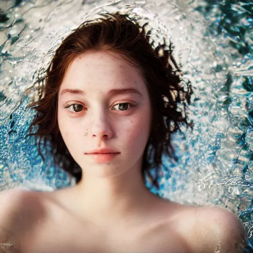 Image similar to portrait of a beautiful girl + skins effy, floating under the deep dream water, beautiful smooth soft light + white petal, by personal photography, art by brookskim, closeup, 4 k, highly detailed, instagram,