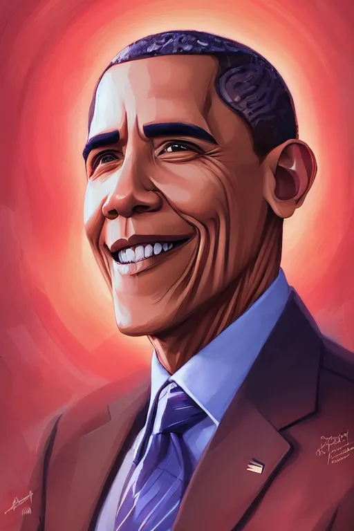 Image similar to portrait of obama by artgerm, tooth wu, dan mumford, beeple, wlop, rossdraws, james jean, marc simonetti, artstation giuseppe dangelico pino and michael garmash and rob rey and greg manchess and huang guangjian and makoto shinkai