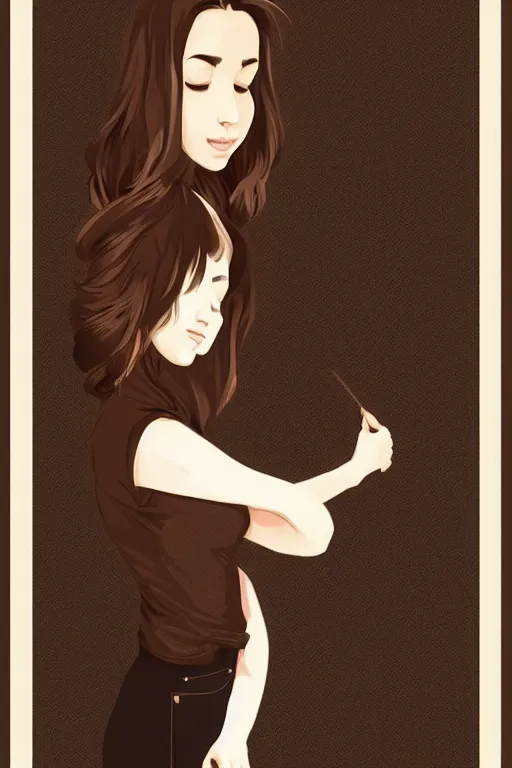 Image similar to girl with medium length brown hair. black shirt. no face visible. centered median photoshop filter cutout vector behance hd artgerm jesper ejsing!