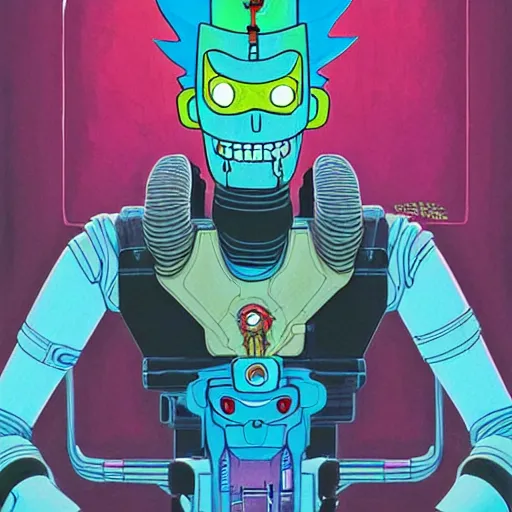 Image similar to 1 0 7 7 autobot rick sanchez bender futurama portrait by charles vess and james jean and erik jones and rhads, inspired by ghost in the shell, beautiful fine face features, intricate high details, sharp, ultradetailed