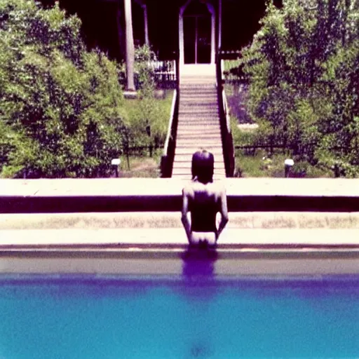 Image similar to Beautiful colored-photo cameraphone 2005 soft liminal Photograph of an infinite dark walkway pool