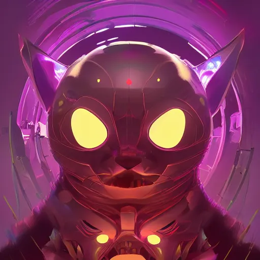 Image similar to an end of the universe will become a beginning for a new world of cyber cats, artstation hq, dark phantasy, stylized, symmetry, modeled lighting, detailed, expressive, retro futurism