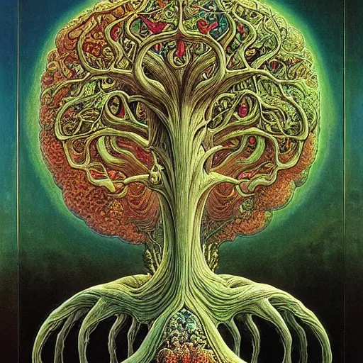 Image similar to tree of life by roger dean and andrew ferez, art forms of nature by ernst haeckel, divine chaos engine, symbolist, visionary, art nouveau, botanical fractal structures, organic, detailed, realistic, surreality