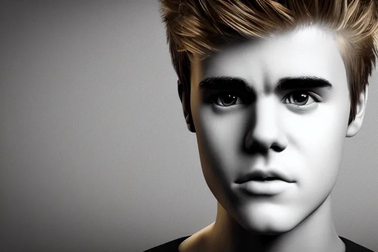 Prompt: a robot with the face of justin bieber, photograph, blender render,