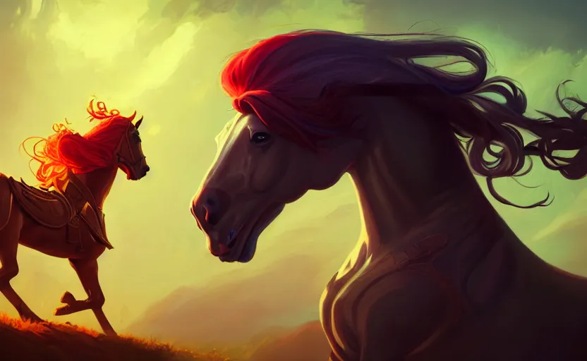 Image similar to a resplendant impressive portrait of a noble horse rearing up with no rider. ultra wide angle, fantasy art, anton fadeev, alex ross, heroic lighting, romance novel cover, very very very beautiful raytraced rendering