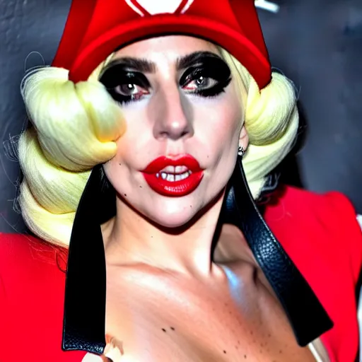 Image similar to lady gaga wearing a super mario hat