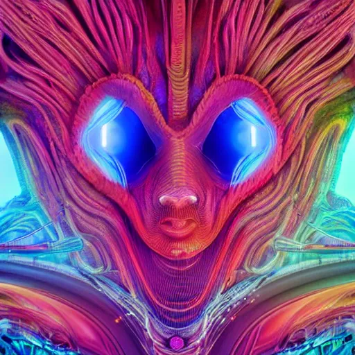 Image similar to Face of a Alien Deity, corals, circuitry, plume made of geometry, extremly detailed digital painting, sharp focus in the style of android jones, artwork of a futuristic artificial intelligence superstar, mystical colors, rim light, beautiful lighting, 8k, stunning scene, raytracing, octane, under water visual distortion, dark tones colors, trending on artstation