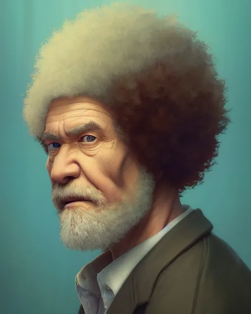 Prompt: highly detailed surreal vfx portrait of a sacred bob ross, stephen bliss, unreal engine, greg rutkowski, loish, rhads, beeple, makoto shinkai and lois van baarle, ilya kuvshinov, rossdraws, tom bagshaw, alphonse mucha, global illumination, detailed and intricate environment