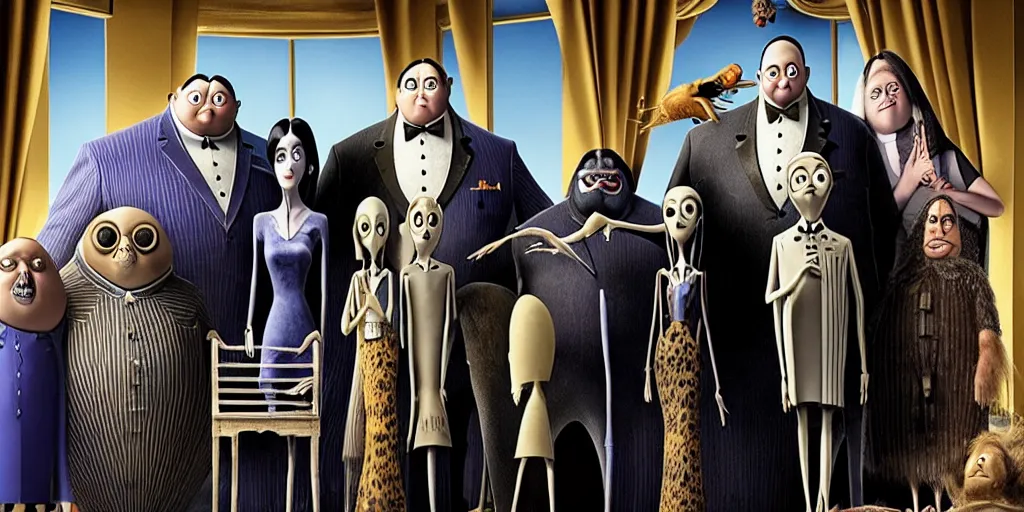 Image similar to a still from the Addams family movie directed by Wes Anderson