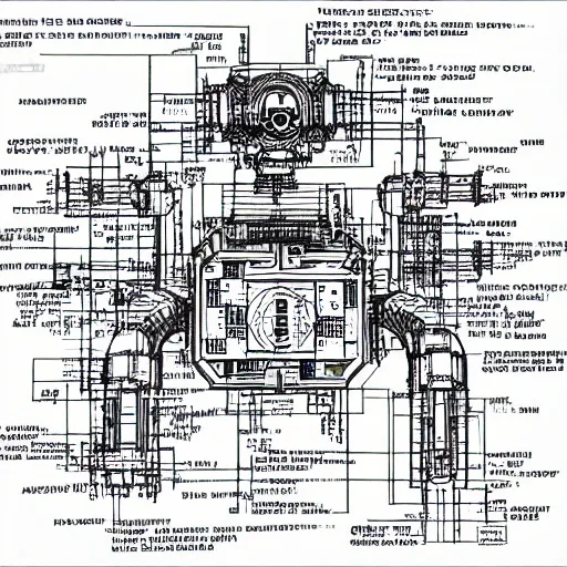 Image similar to a very detailed schematic blueprint of a nanobot