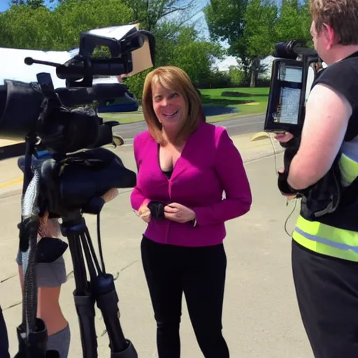 Prompt: april oneil on the scene with channel 5 news