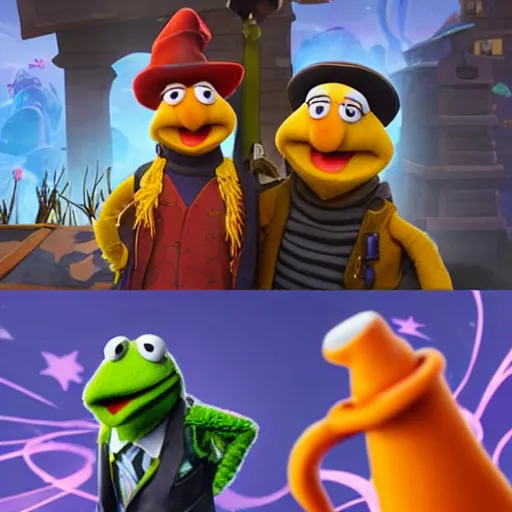 Image similar to bippadotta from the muppets as a wizard, in fortnite