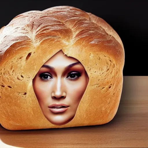 Image similar to a loaf of bread with jennifer lopez face on