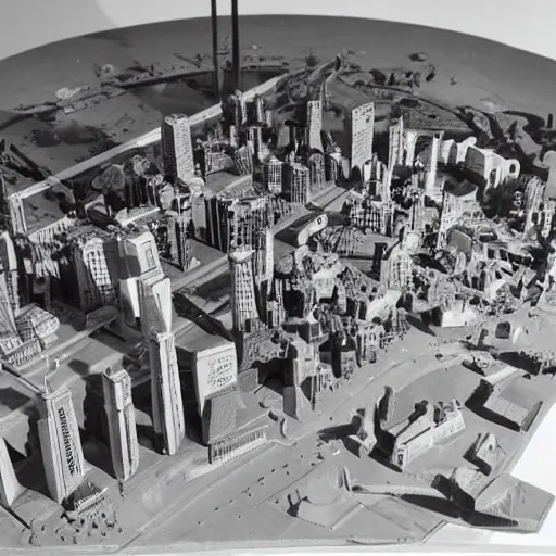 Prompt: The city of the future, diorama, 1956