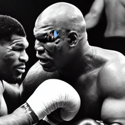 Image similar to mike tyson punching a dolphin black and white photograph