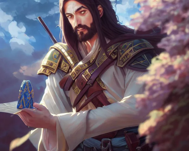 Prompt: photography of jesus christ shooting anime characters, deep focus, d & d, fantasy, intricate, elegant, highly detailed, digital painting, artstation, concept art, matte, sharp focus, illustration, hearthstone, art by artgerm and greg rutkowski and alphonse mucha